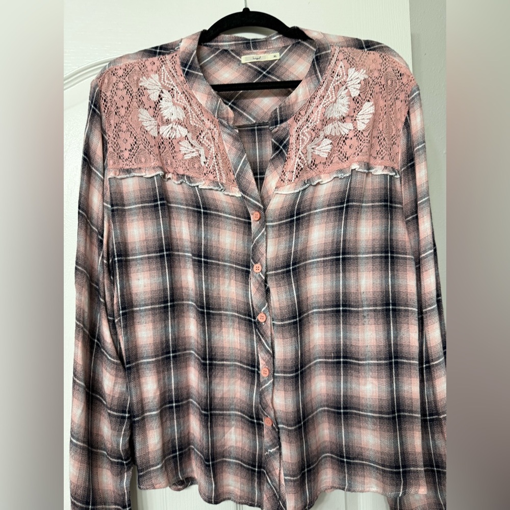 Anthropologie’s “Hazel' Pink Plaid Crochet Lace Embroidered Western Look